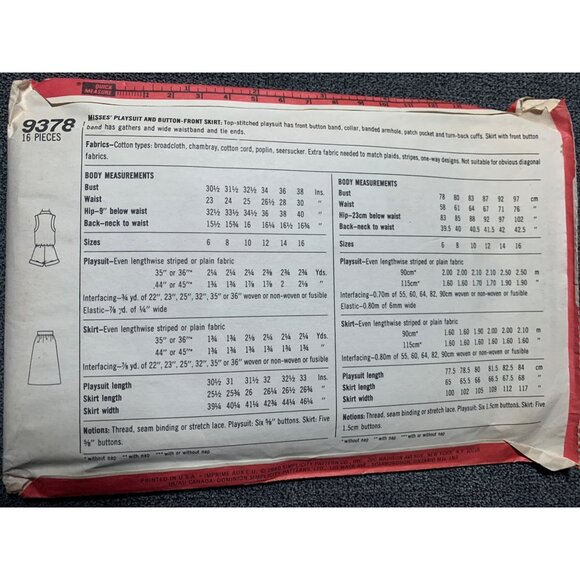 Simplicity Misses Skirt Playsuit Sewing Pattern sz 14 9378 - uncut - Picture 3 of 4